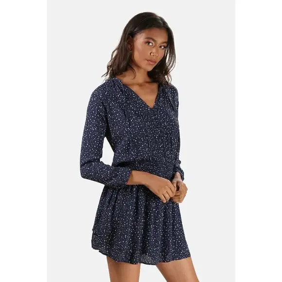 Rails Jasmine Star Print Mini Dress Navy Nova Size Medium Smocked Long Sleeve - Picture 8 of 12